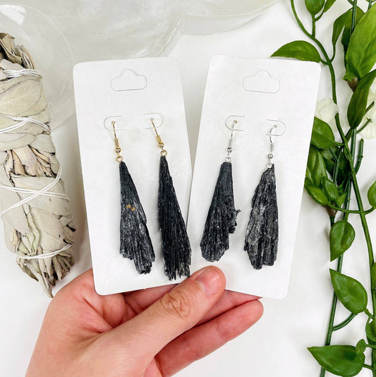 Black Kyanite Fan Dangle Earrings