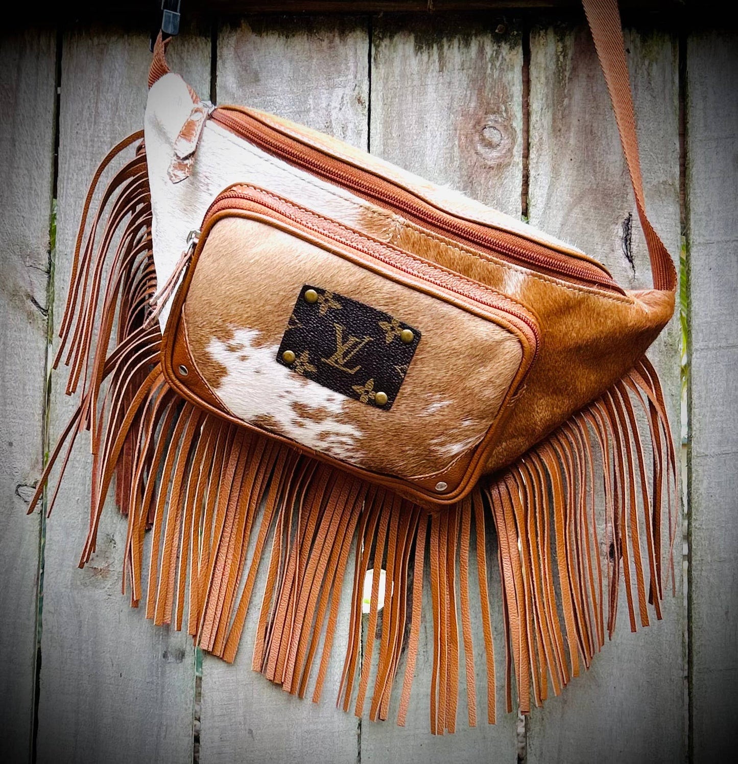 Upcycled LV Cowhide Leather Fringe Bum Bag Fanny Pack Sling