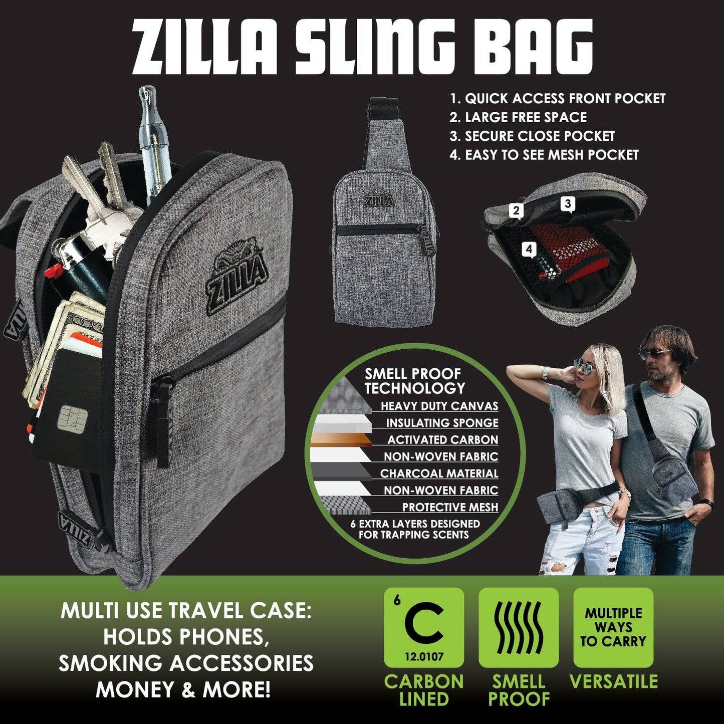 ZILLA SLING BAG 4 PIECES PER DISPLAY