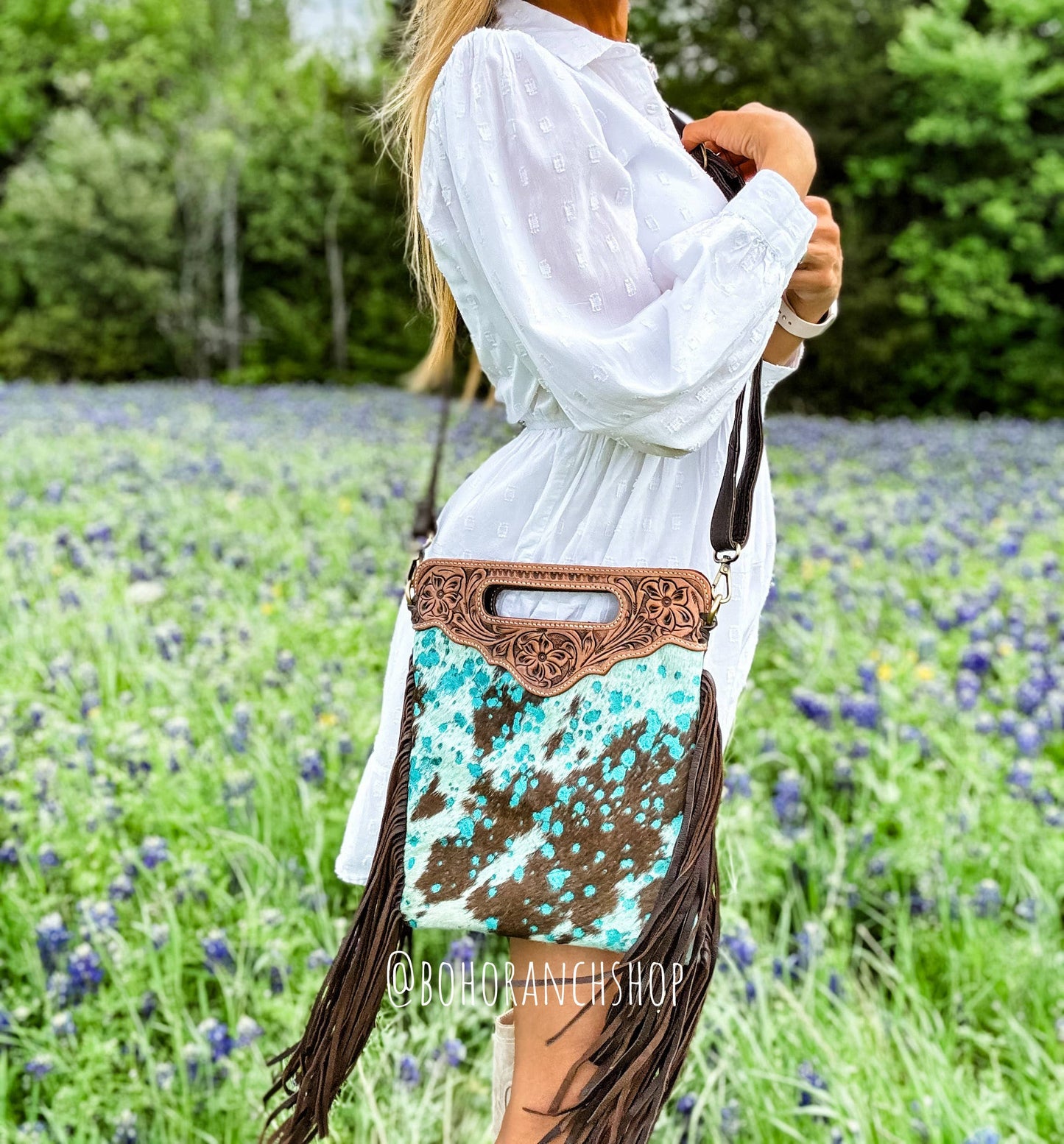 Western Tooled Leather Cowhide Tassel Clutch Crossbody