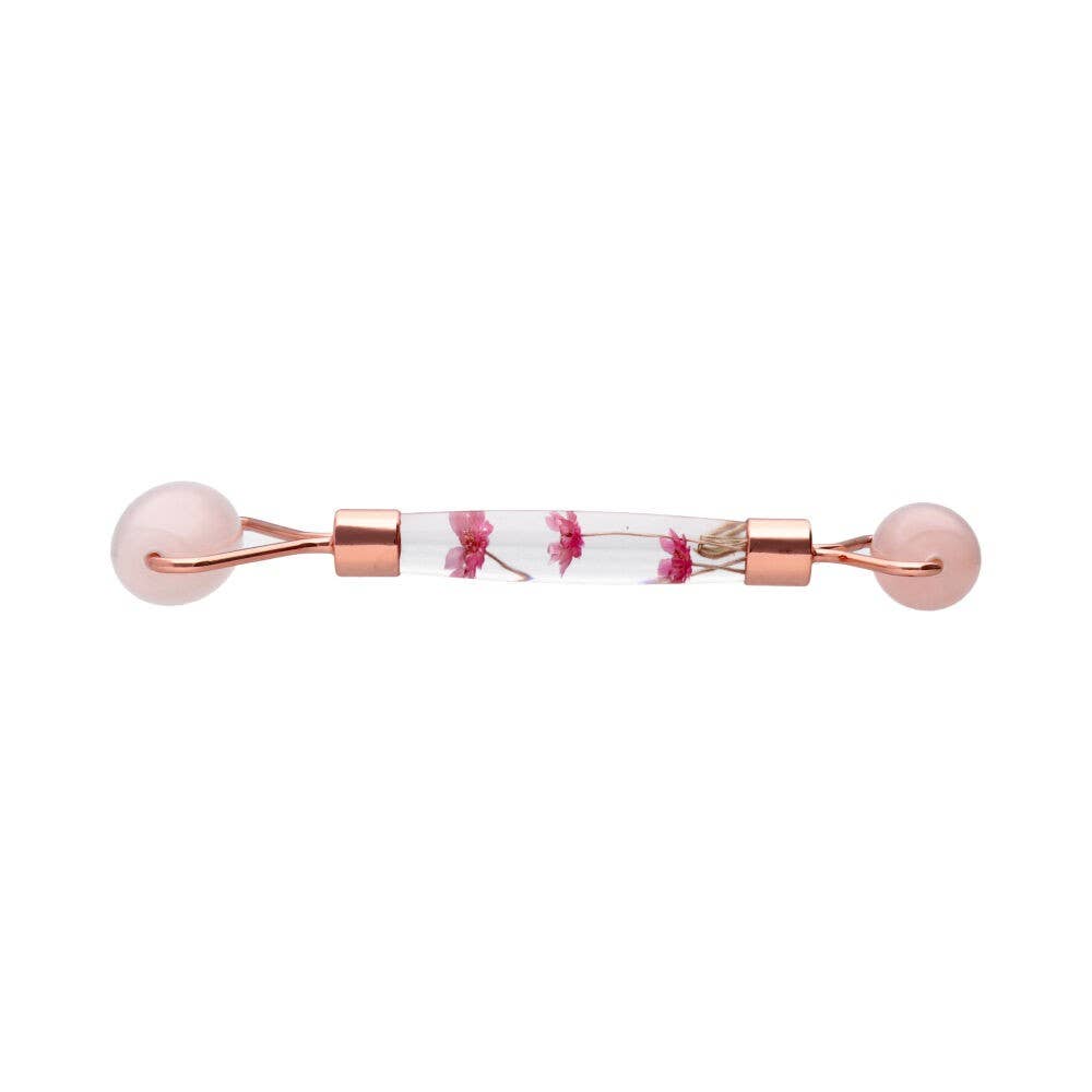 Rose Quartz Massager with Double Roller and Flowers