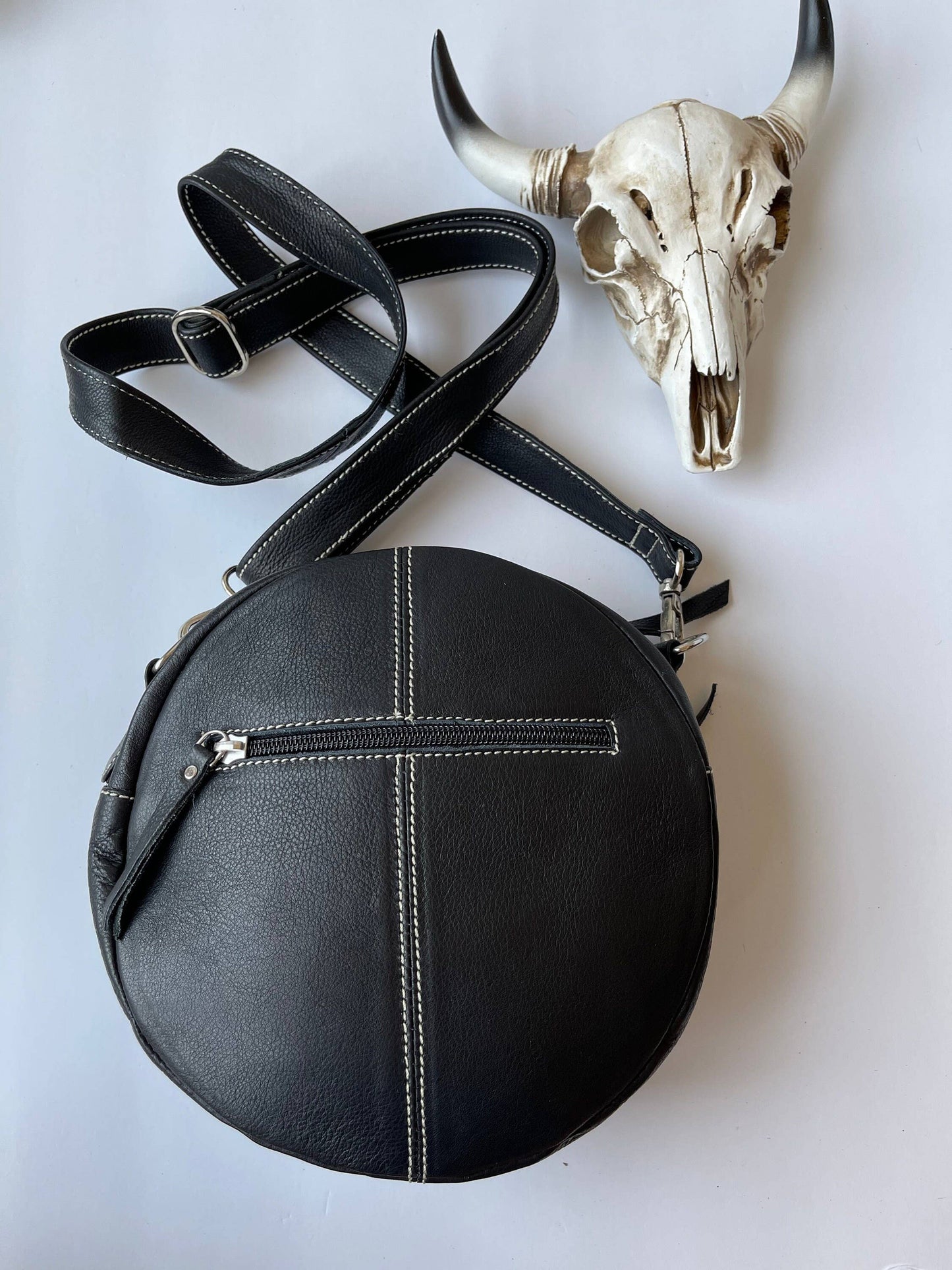 Round Leather Crossbody