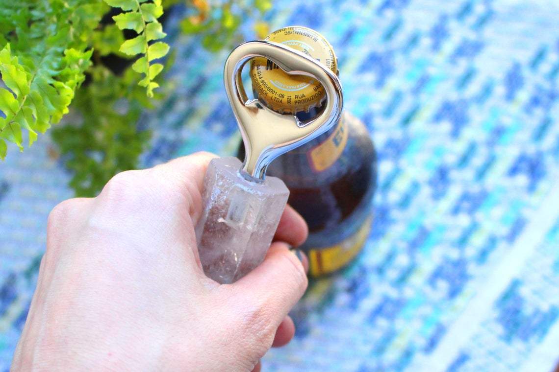 Natural Stone Bottle Opener Citrine, Agate, Rose and Crystal