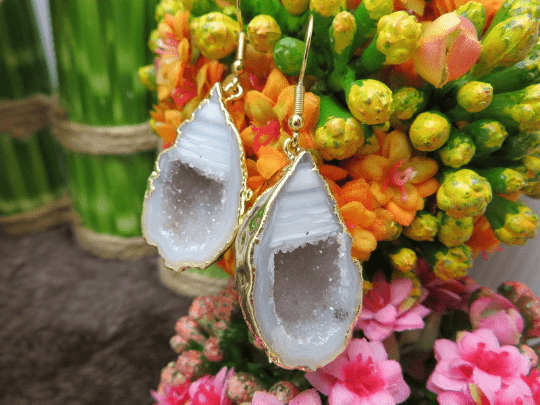 Agate Geode Druzy Dangle Earrings