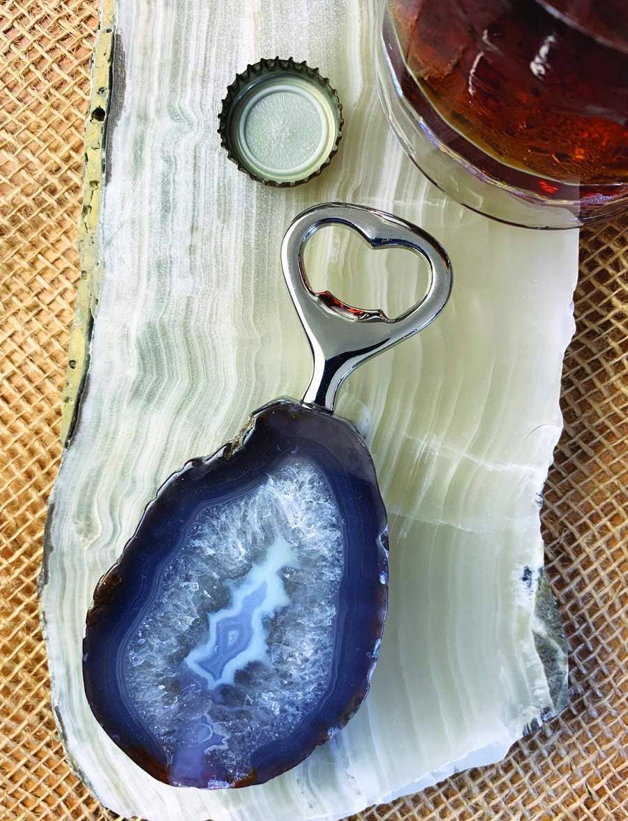 Natural Stone Bottle Opener Citrine, Agate, Rose and Crystal