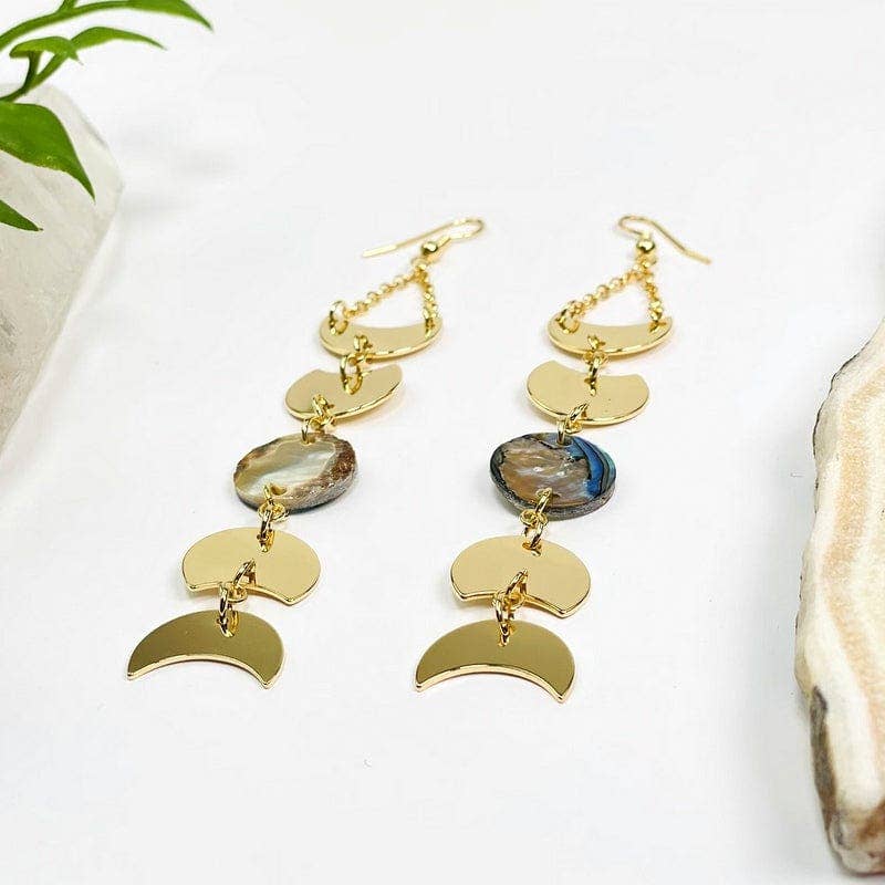 Moon Dangle Earrings Electroplated in Gold with Abalone Accent