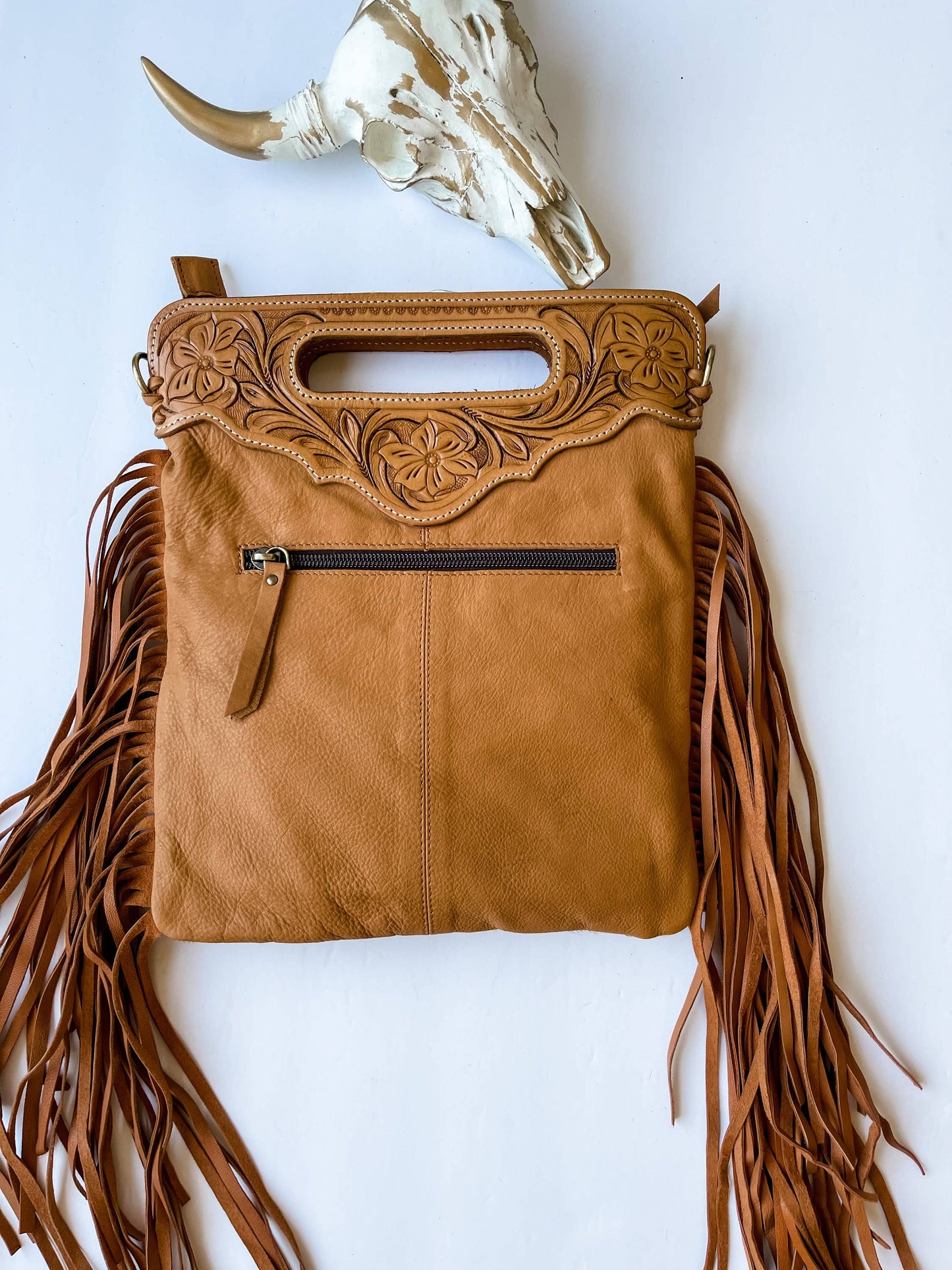 Western Tooled Leather Cowhide Tassel Clutch Crossbody