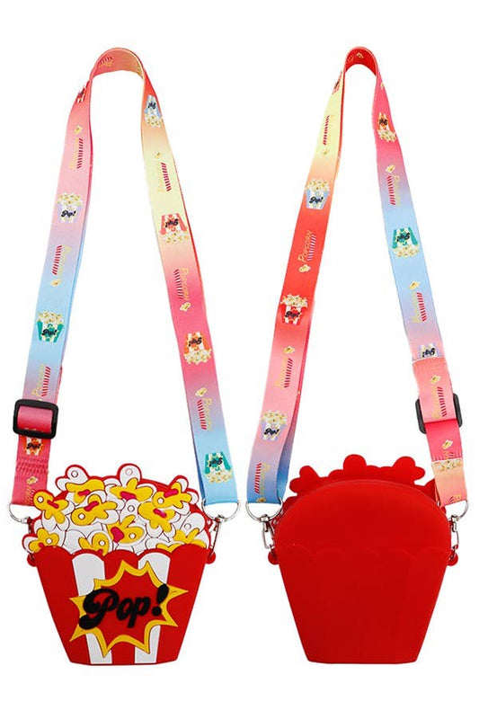 Animated Popcorn Silicone Zippered Strap Crossbody Bag