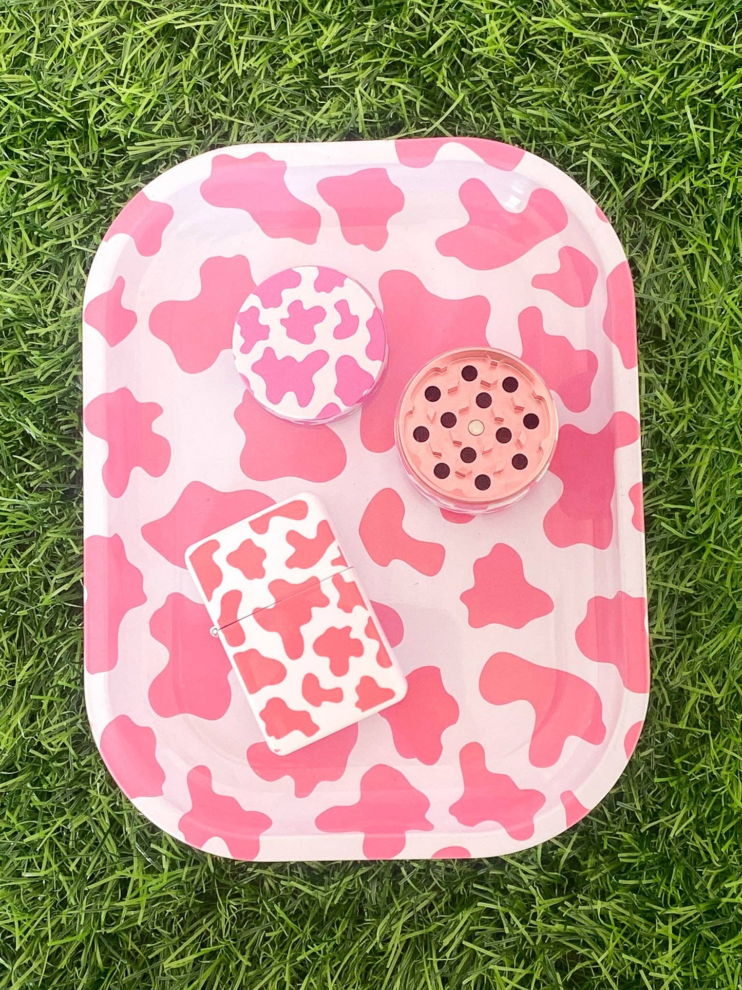 MINI PINK COW ROLLING TRAY