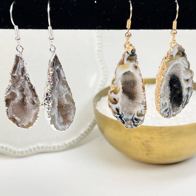 Agate Geode Druzy Dangle Earrings