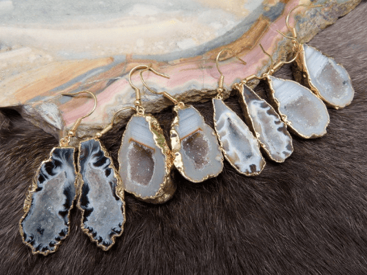 Agate Geode Druzy Dangle Earrings