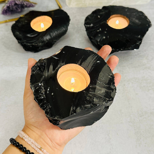 Obsidian Candle Holder - Black Stone Votive Tea Light - CHS4