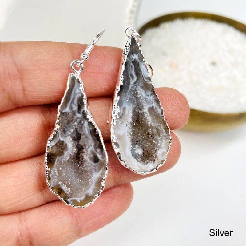 Agate Geode Druzy Dangle Earrings