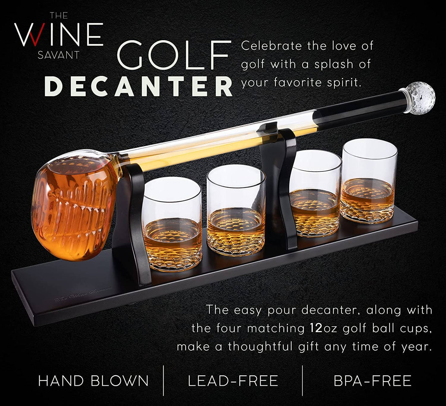 Golf Club Whiskey Decanter and 4 Liquor Glasses