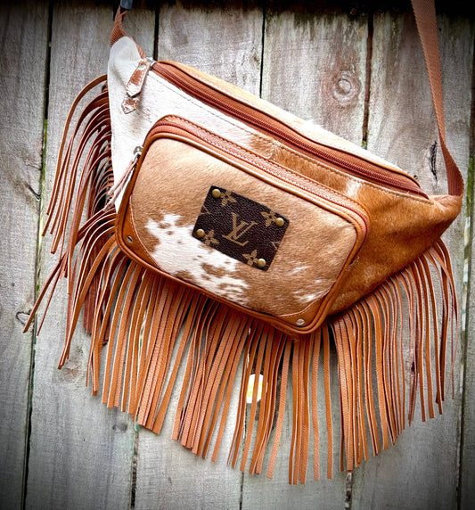 Upcycled LV Cowhide Leather Fringe Bum Bag Fanny Pack Sling