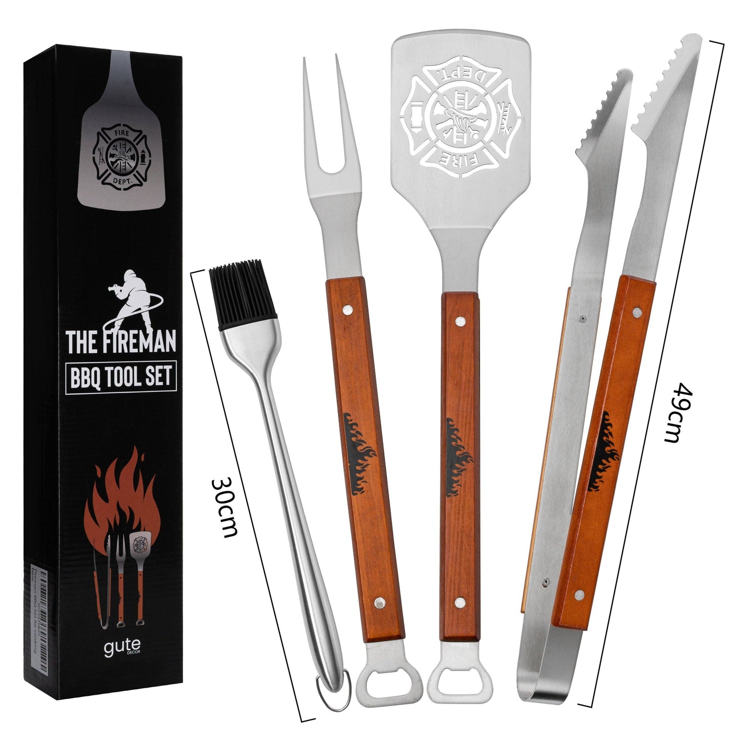 GUTE BBQ Grilling Set, 4 Piece Firefighter Stainless Steel