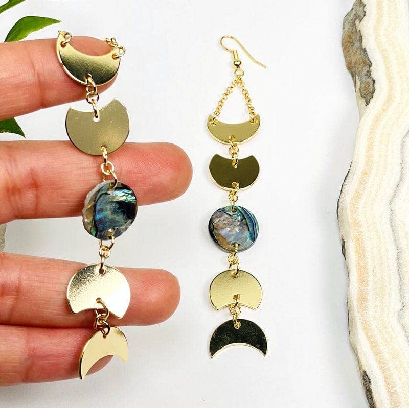 Moon Dangle Earrings Electroplated in Gold with Abalone Accent