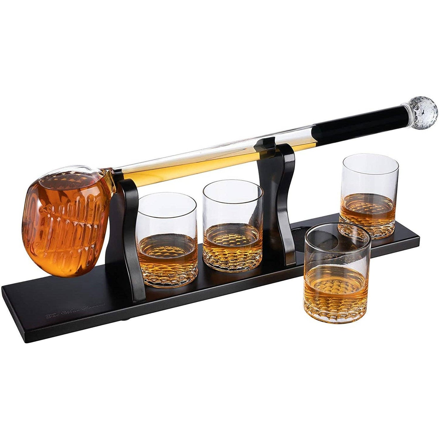 Golf Club Whiskey Decanter and 4 Liquor Glasses