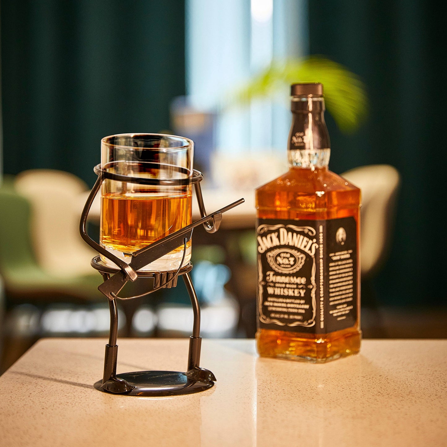 Hunter Whiskey Glass - Bullet Glass & Metal Cup Holder- Guns