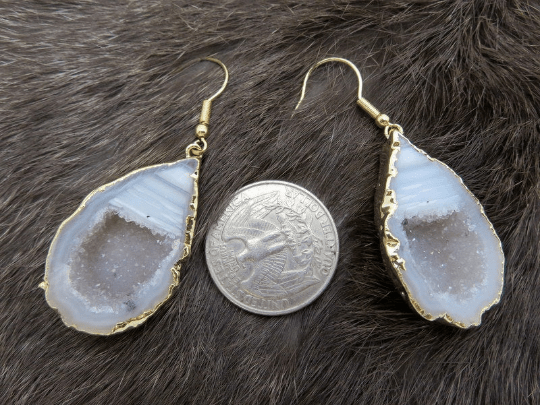 Agate Geode Druzy Dangle Earrings