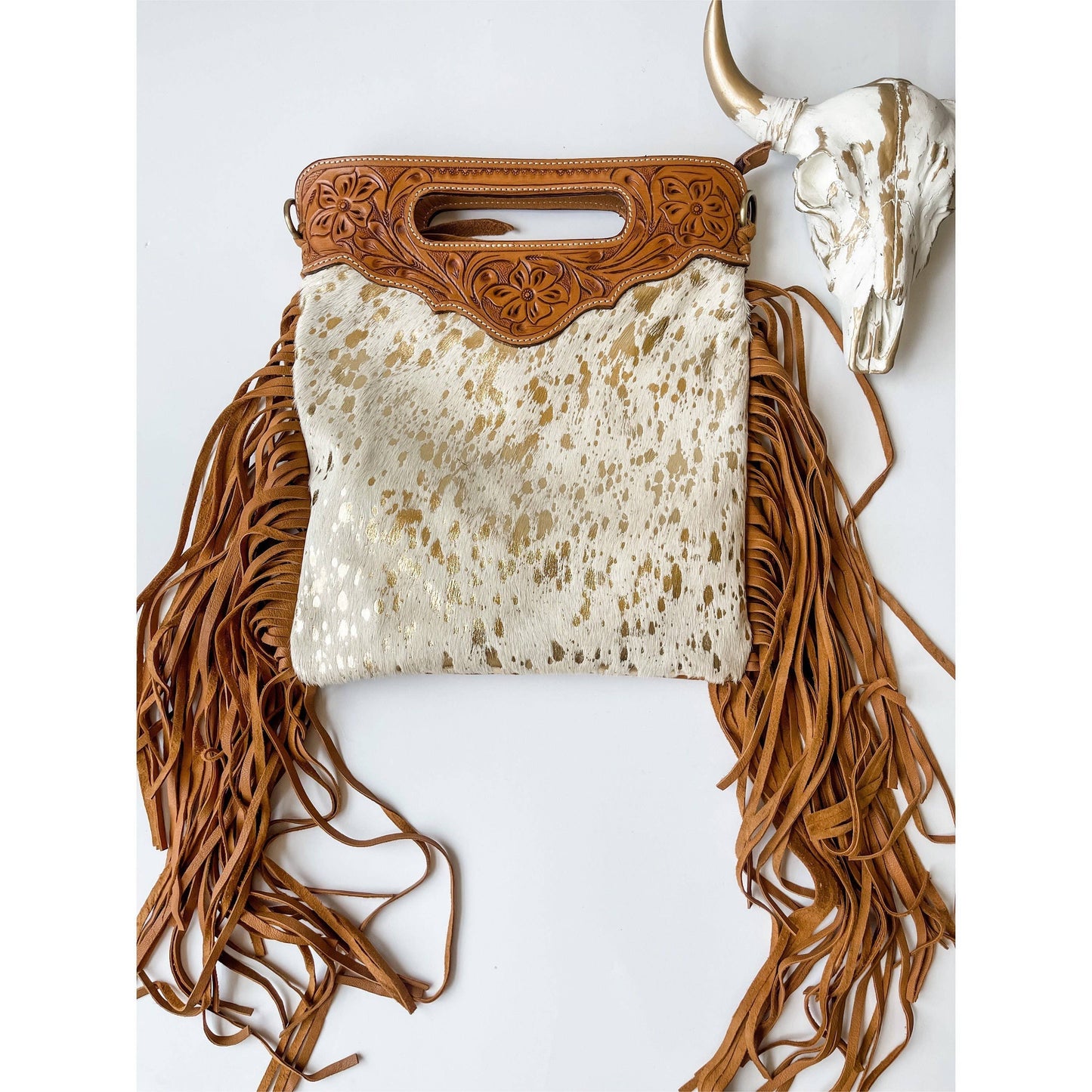 Western Tooled Leather Cowhide Tassel Clutch Crossbody