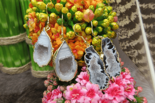 Agate Geode Druzy Dangle Earrings