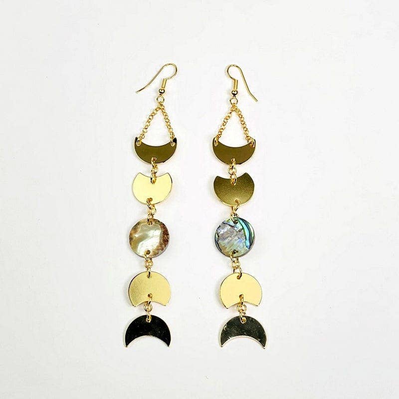 Moon Dangle Earrings Electroplated in Gold with Abalone Accent