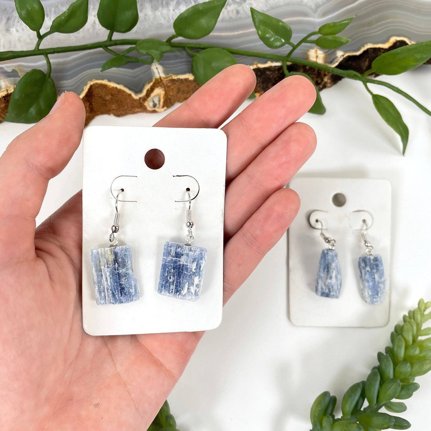 Blue Kyanite Earrings - Gold or Silver Plated Bail