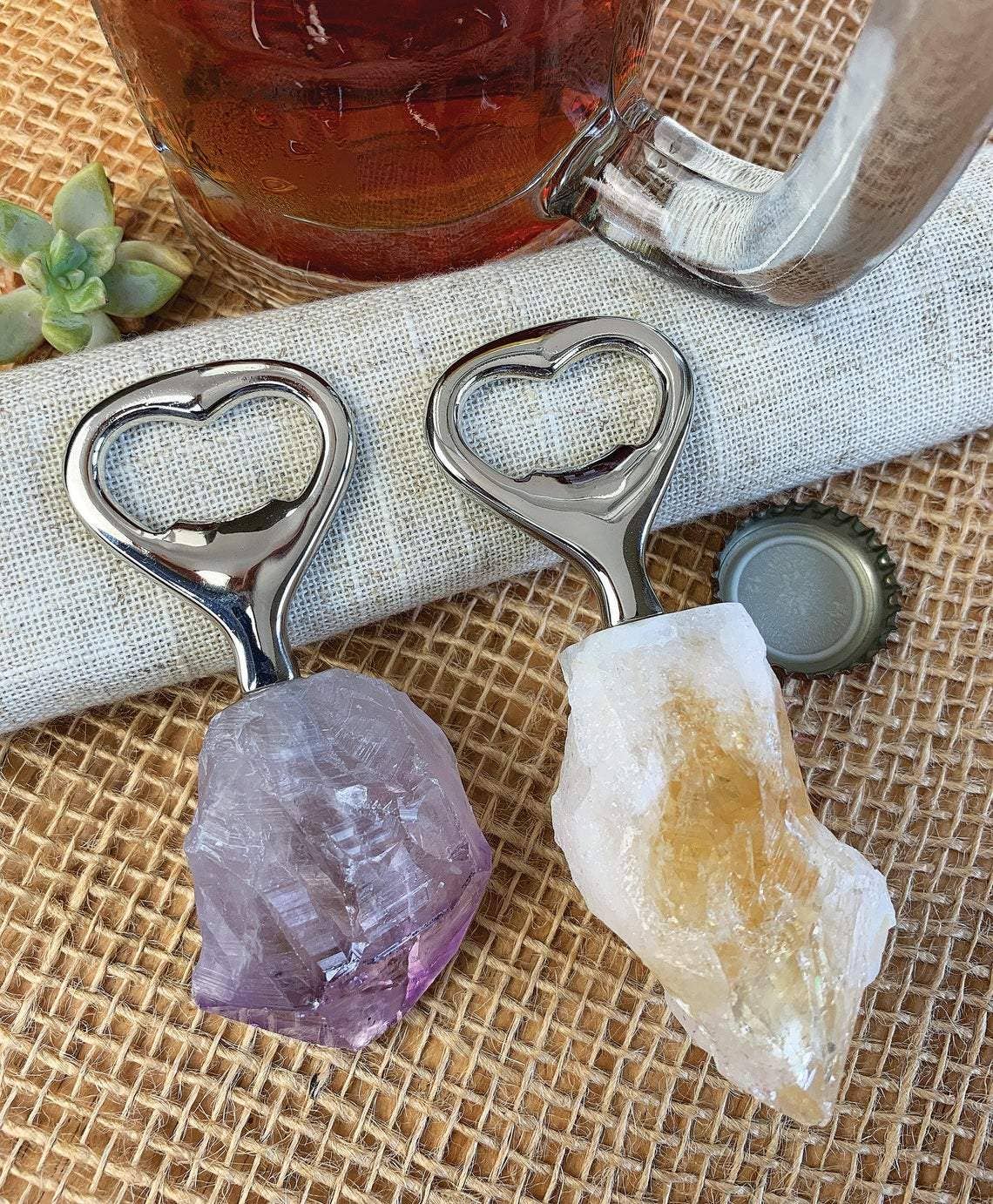 Natural Stone Bottle Opener Citrine, Agate, Rose and Crystal